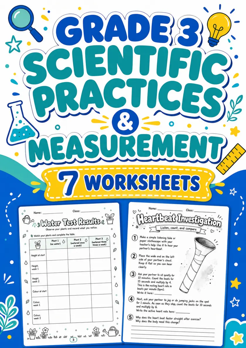 Grade 3 Scientific Practices and Measurement Worksheets - Pack 1 grade 3 printable PDF preview