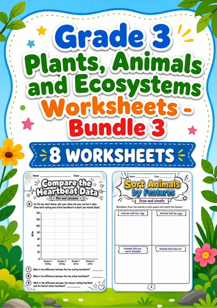 Grade 3 Plants, Animals and Ecosystems Worksheets - Pack 3 grade 3 printable PDF preview