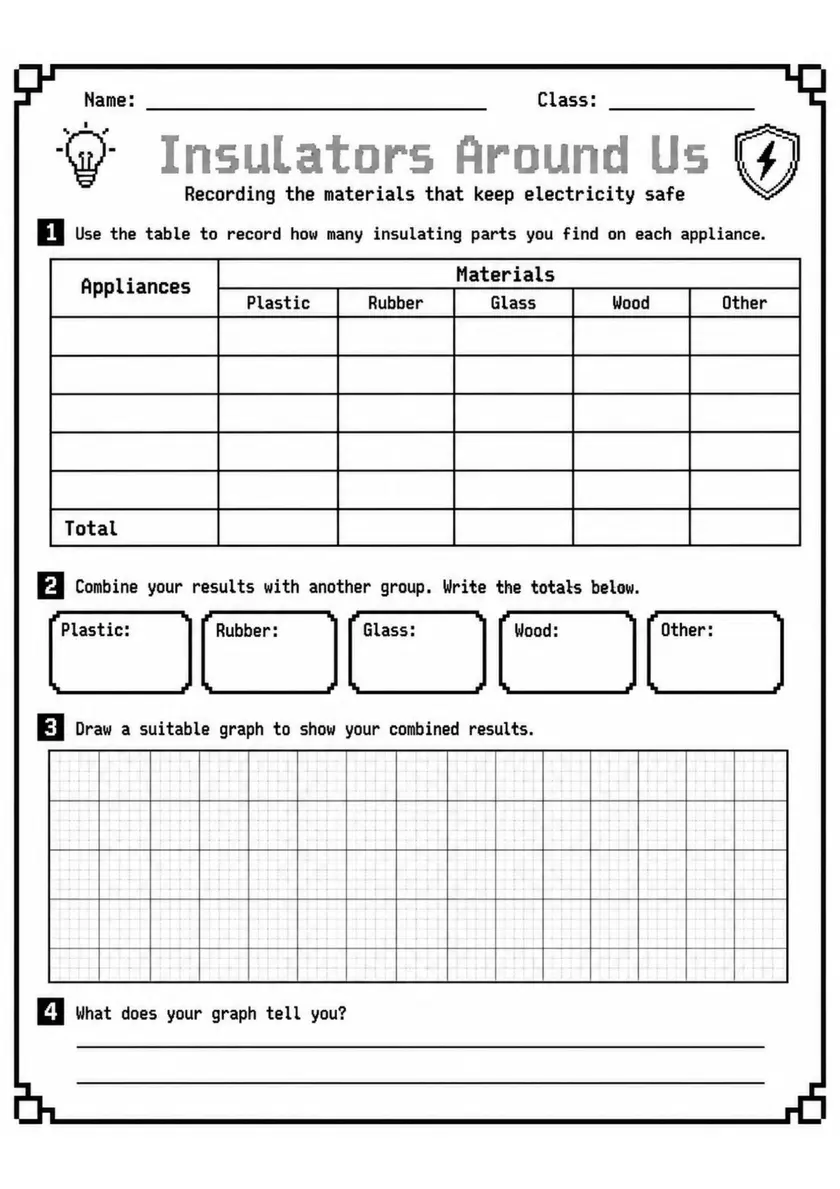 Grade 6 Electricity and Circuits Worksheets - Pack 1 grade 6 printable PDF preview