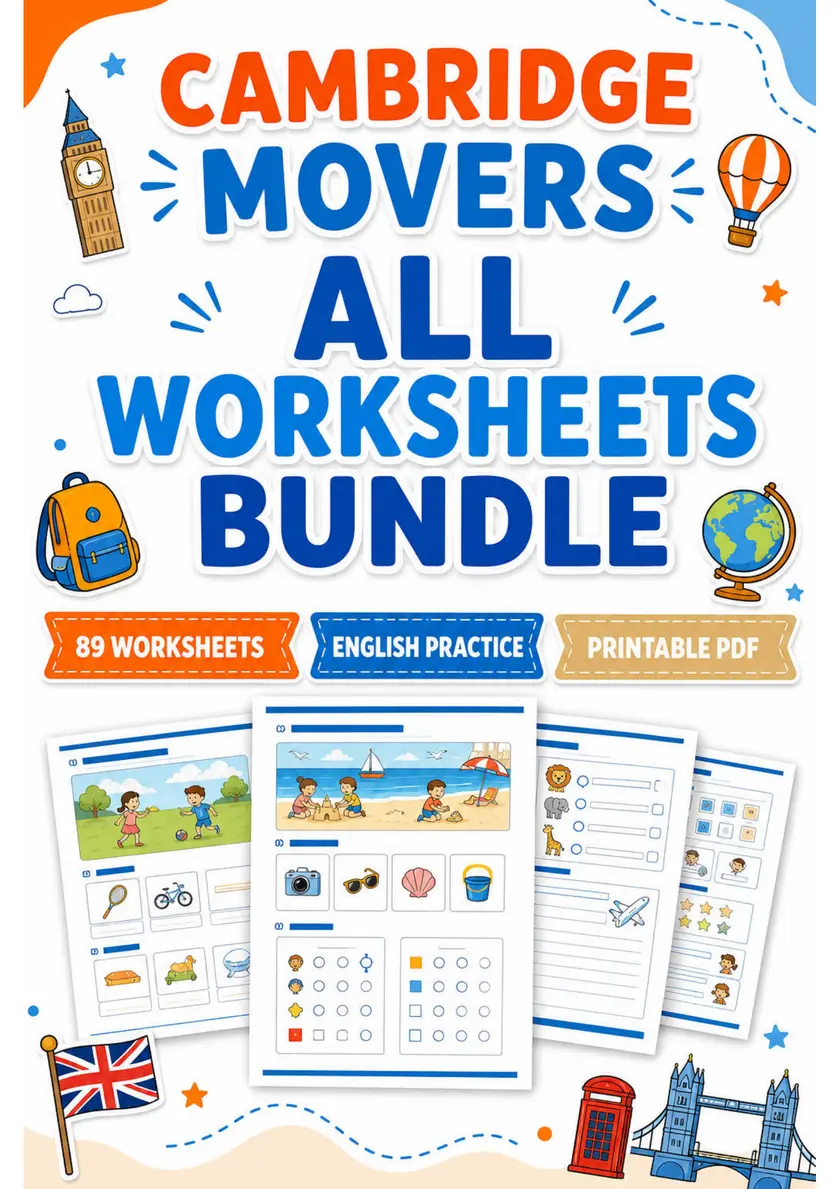 Cambridge MOVERS - All Worksheets Pack | 89 English Worksheets primary printable PDF preview