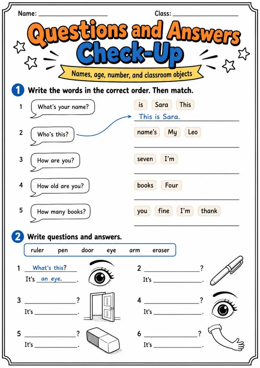 Early Grammar Mixed Review Pack - 2 Worksheets | Grade 1 Grammar grade 1 printable PDF preview