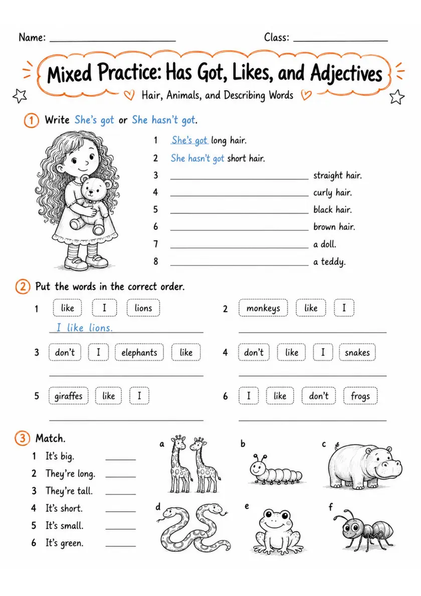 Mixed Present Simple Review Pack - 2 Worksheets | Grade 1 Grammar grade 1 printable PDF preview