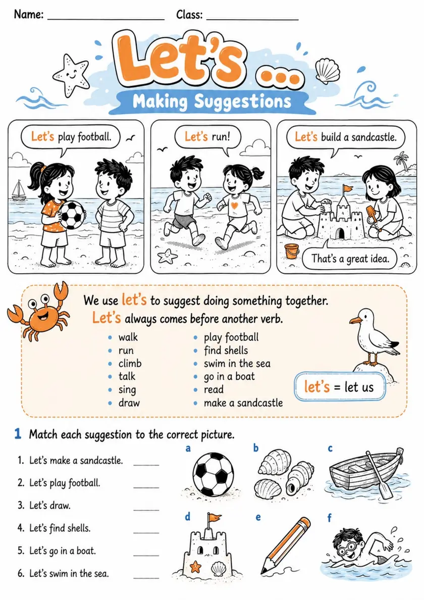 Let's Suggestions Pack - 2 Worksheets | Grade 1 Grammar grade 1 printable PDF preview