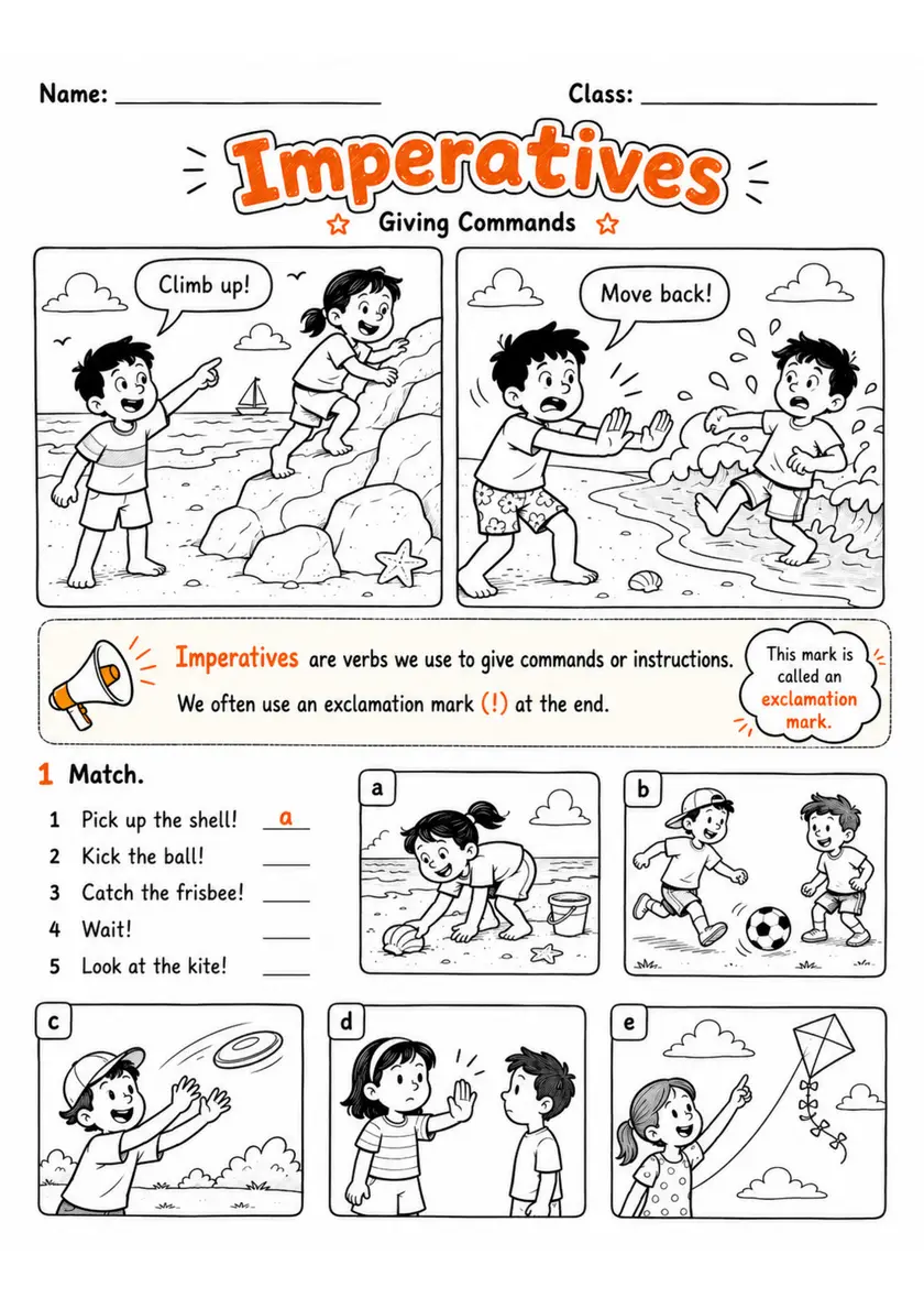 Imperatives and Commands Pack - 2 Worksheets | Grade 1 Grammar grade 1 printable PDF preview