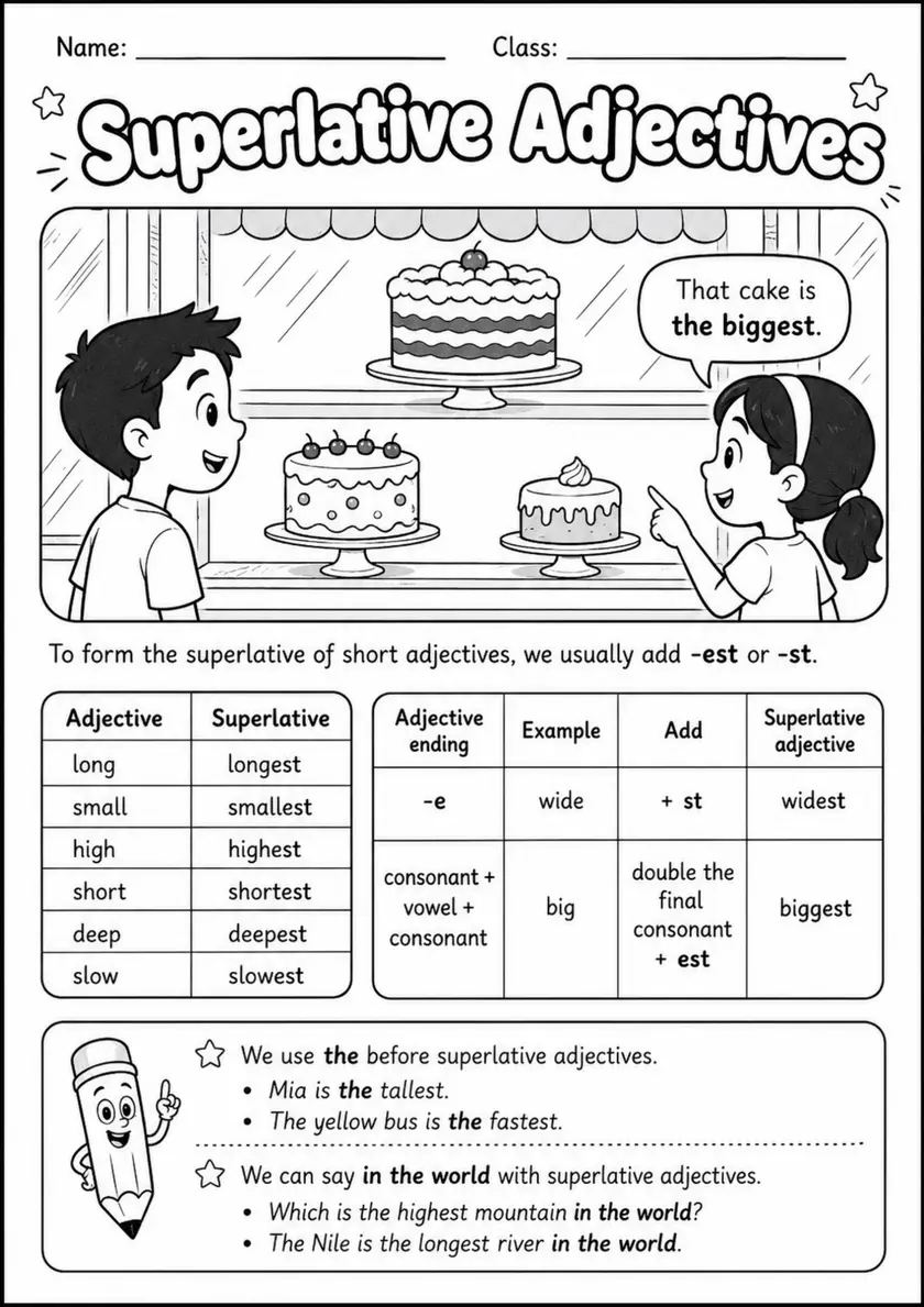 Superlative Adjectives Pack - 2 Worksheets | Grades 3-4 Grammar grades 3 4 printable PDF preview