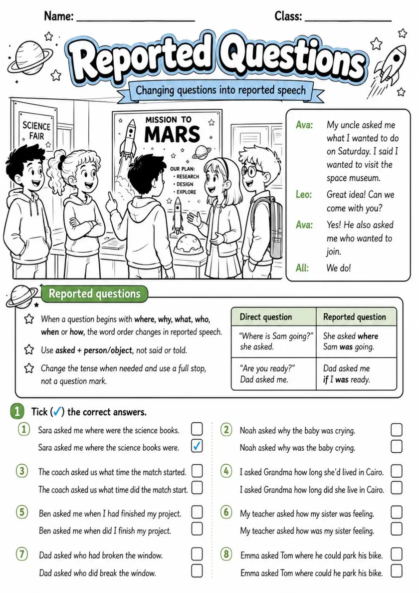 Reported Speech Pack - 6 Worksheets | Grades 5-6 Grammar grades 5 6 printable PDF preview