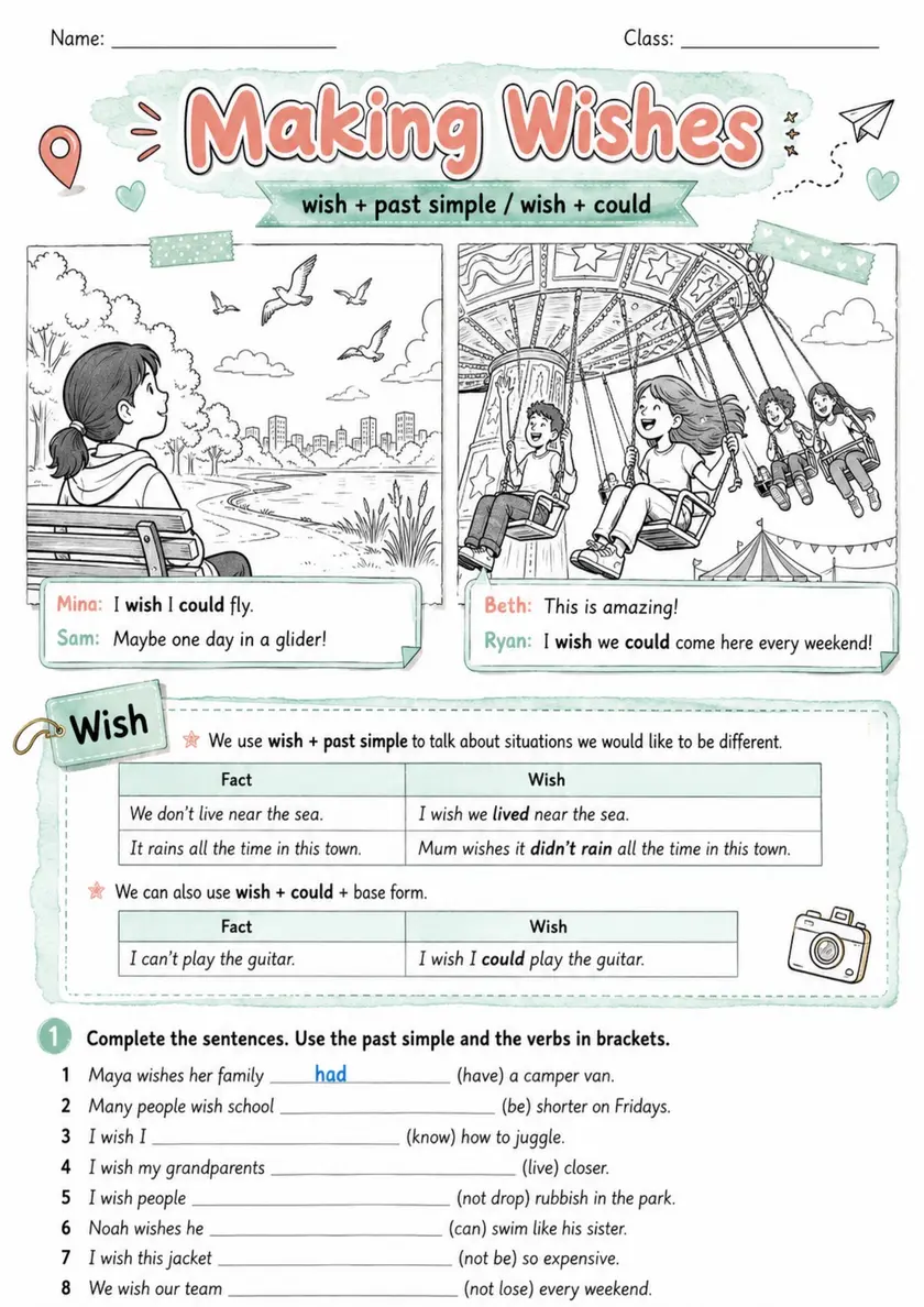 Wish Pack - 2 Worksheets | Grades 5-6 Grammar grades 5 6 printable PDF preview