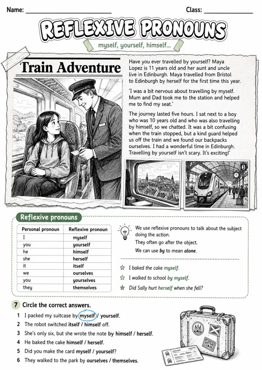 Reflexive Pronouns Pack - 2 Worksheets | Grades 5-6 Grammar grades 5 6 printable PDF preview