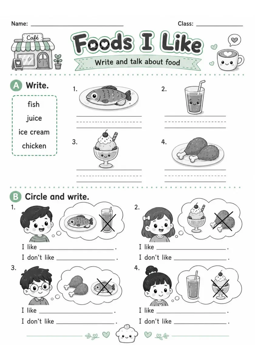 Foods I Like Pack - 2 Worksheets | Grade 1 grade 1 printable PDF preview