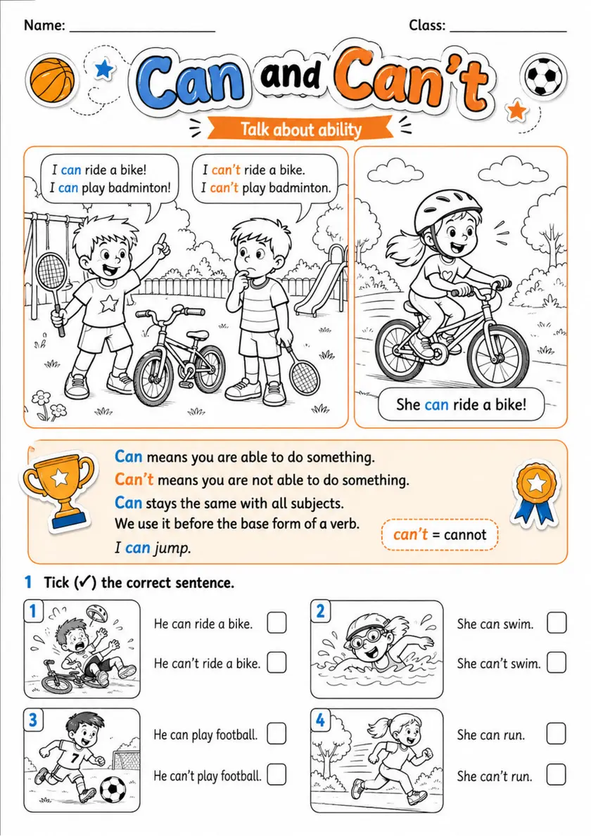 Can and Can't Pack - 3 Worksheets | Grades 2-3 grades 2 3 printable PDF preview