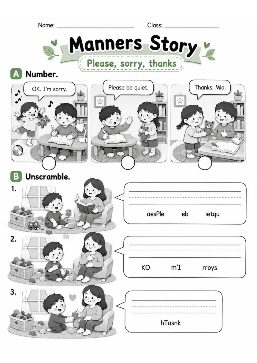 Manners and Polite Expressions Pack - 2 Worksheets | Grade 2 grade 2 printable PDF preview