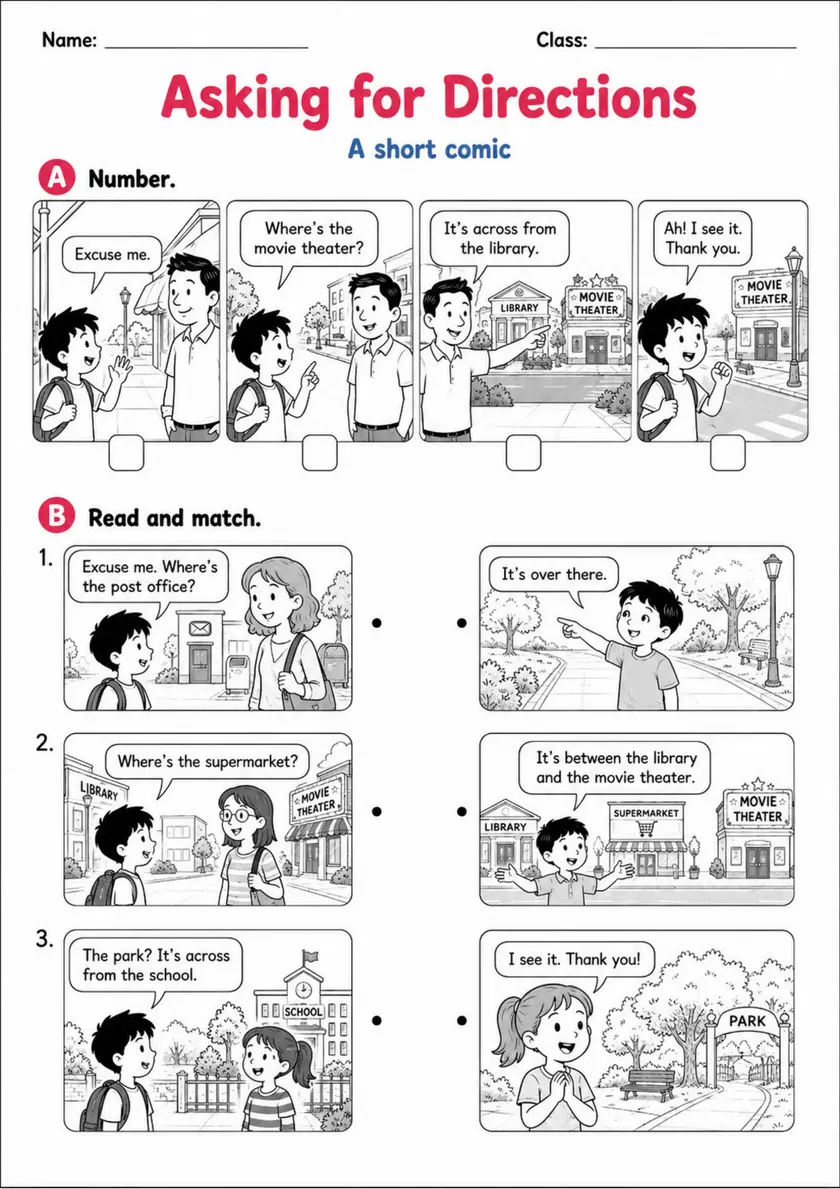 Asking for Directions Pack - 2 Worksheets | Grade 2 grade 2 printable PDF preview