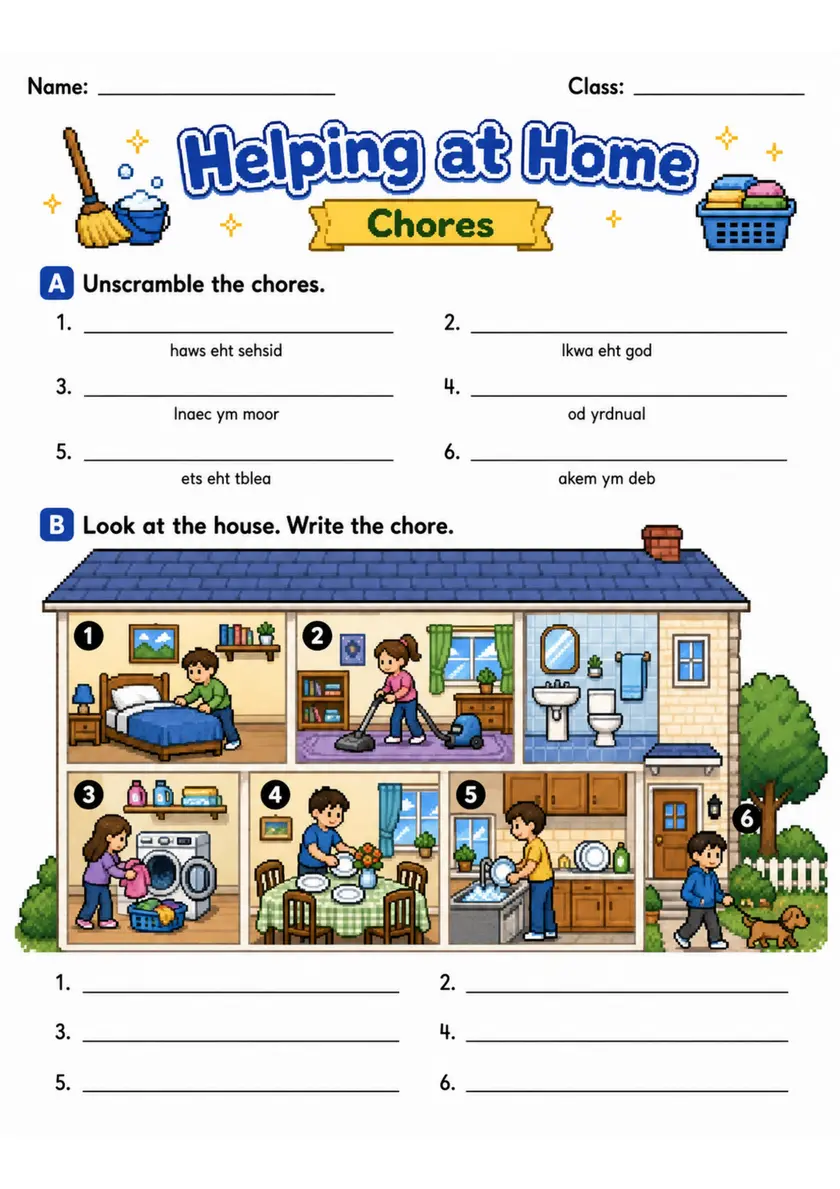 Chores at Home Pack - 3 Worksheets | Grade 2 grade 2 printable PDF preview