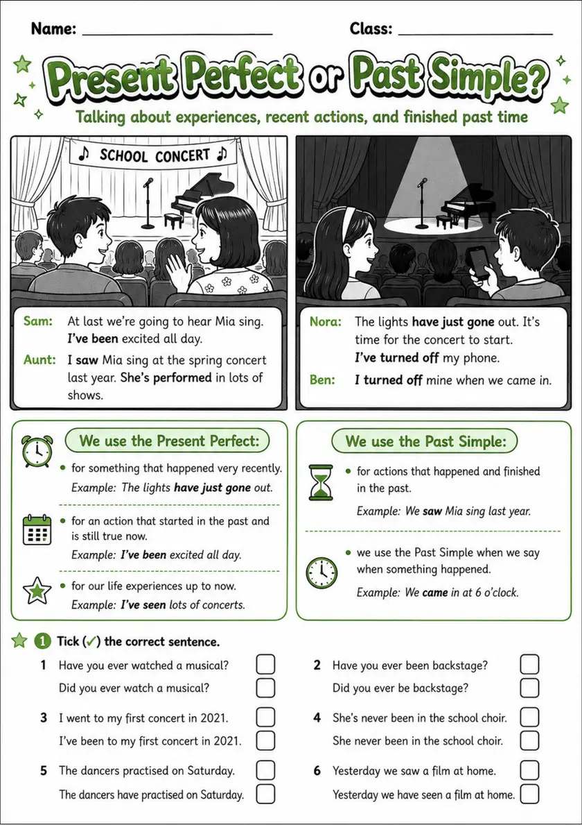 Present Perfect or Past Simple Pack - 3 Worksheets | Grade 5 grade 5 printable PDF preview