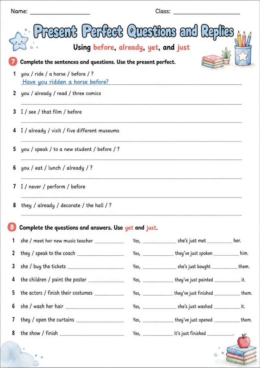 Present Perfect Questions Pack - 2 Worksheets | Grade 5 grade 5 printable PDF preview