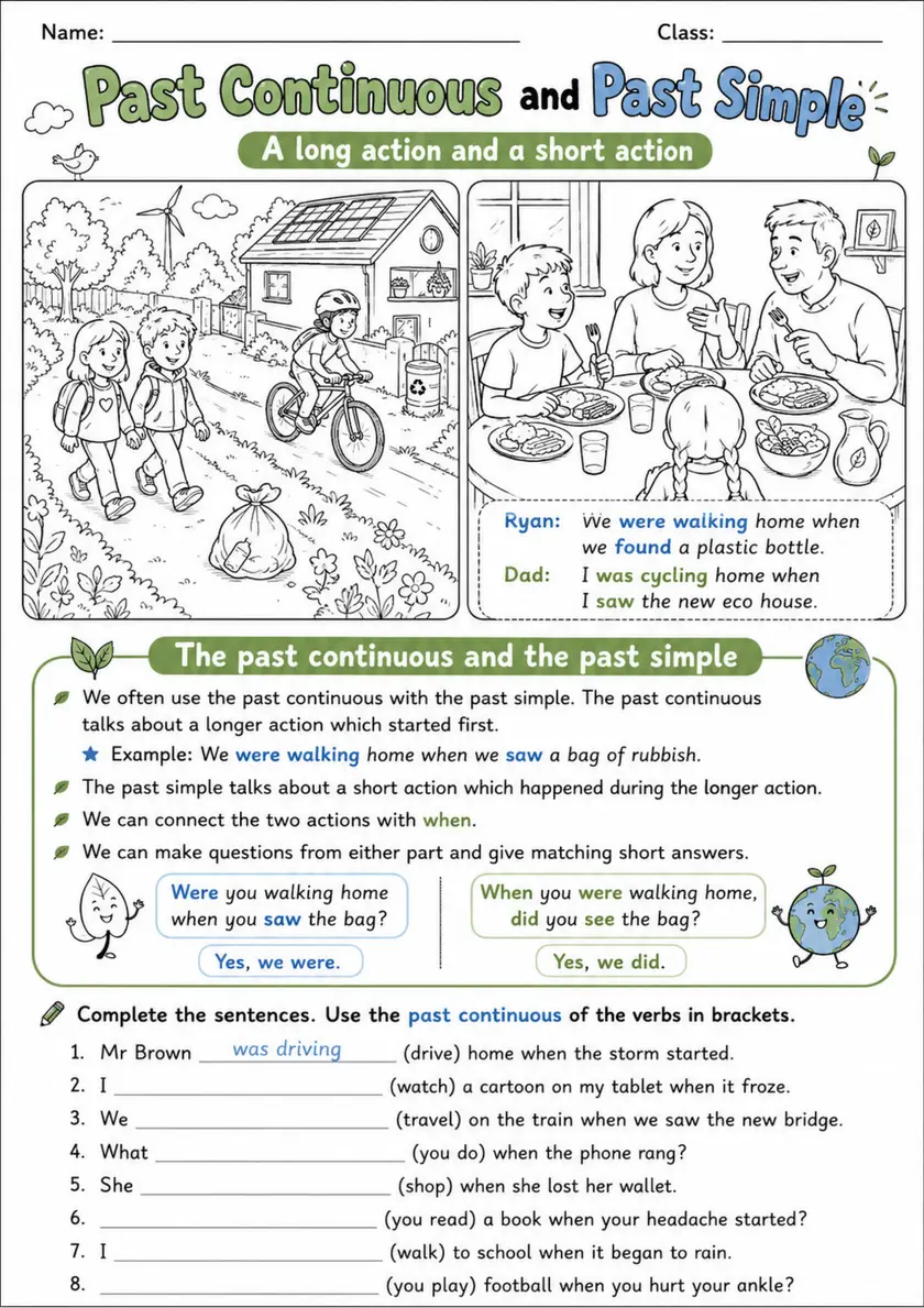 Past Continuous and Past Simple Pack - 3 Worksheets | Grade 5 grade 5 printable PDF preview