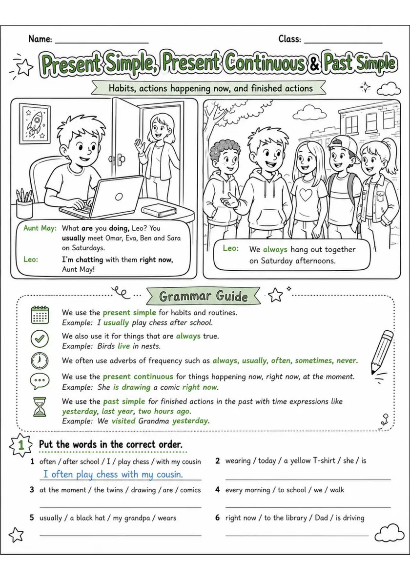 Present and Past Mixed Tenses Pack - 3 Worksheets | Grade 5 grade 5 printable PDF preview