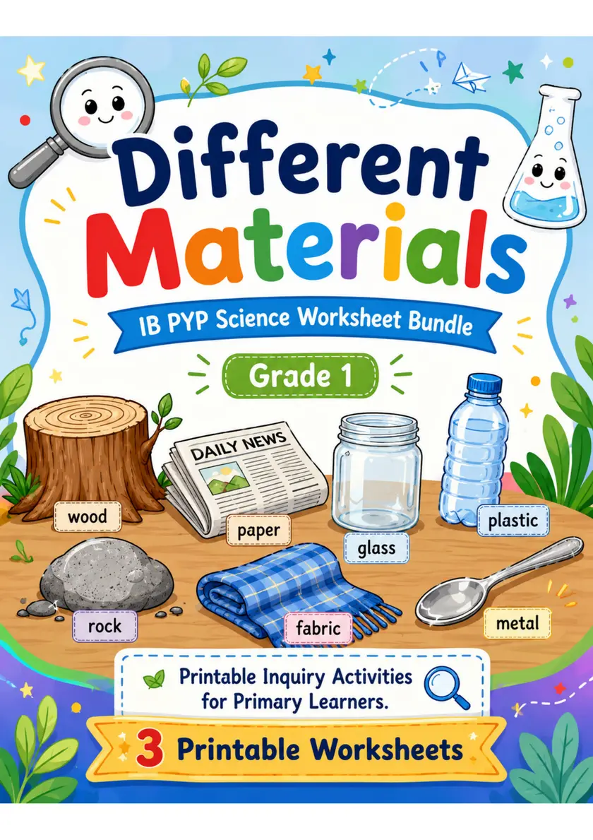 Different Materials Worksheets | Grade 1 PYP Science grade 1 printable PDF preview