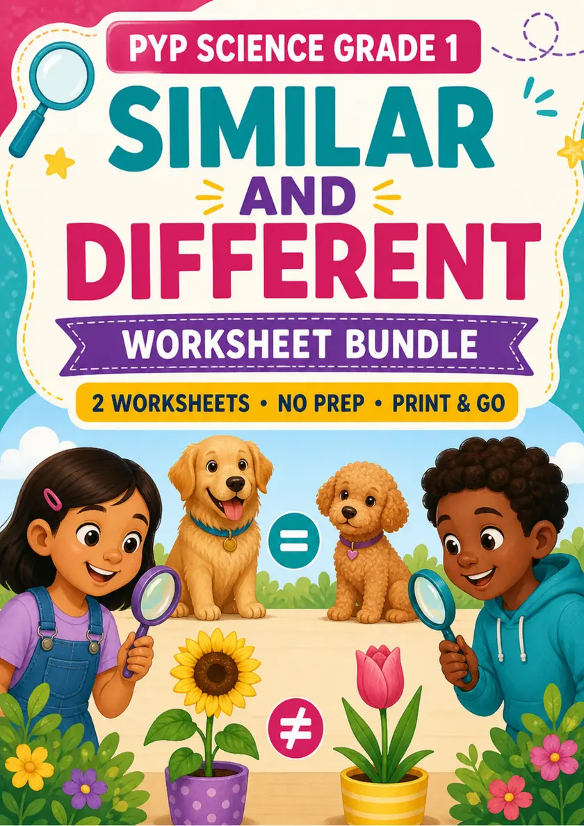 Similar and Different Worksheets | Grade 1 PYP Science grade 1 printable PDF preview