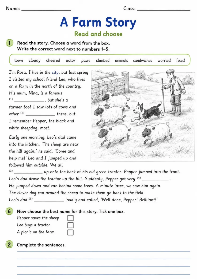 Cambridge Flyers - A Farm Story | Free Worksheet primary printable PDF preview