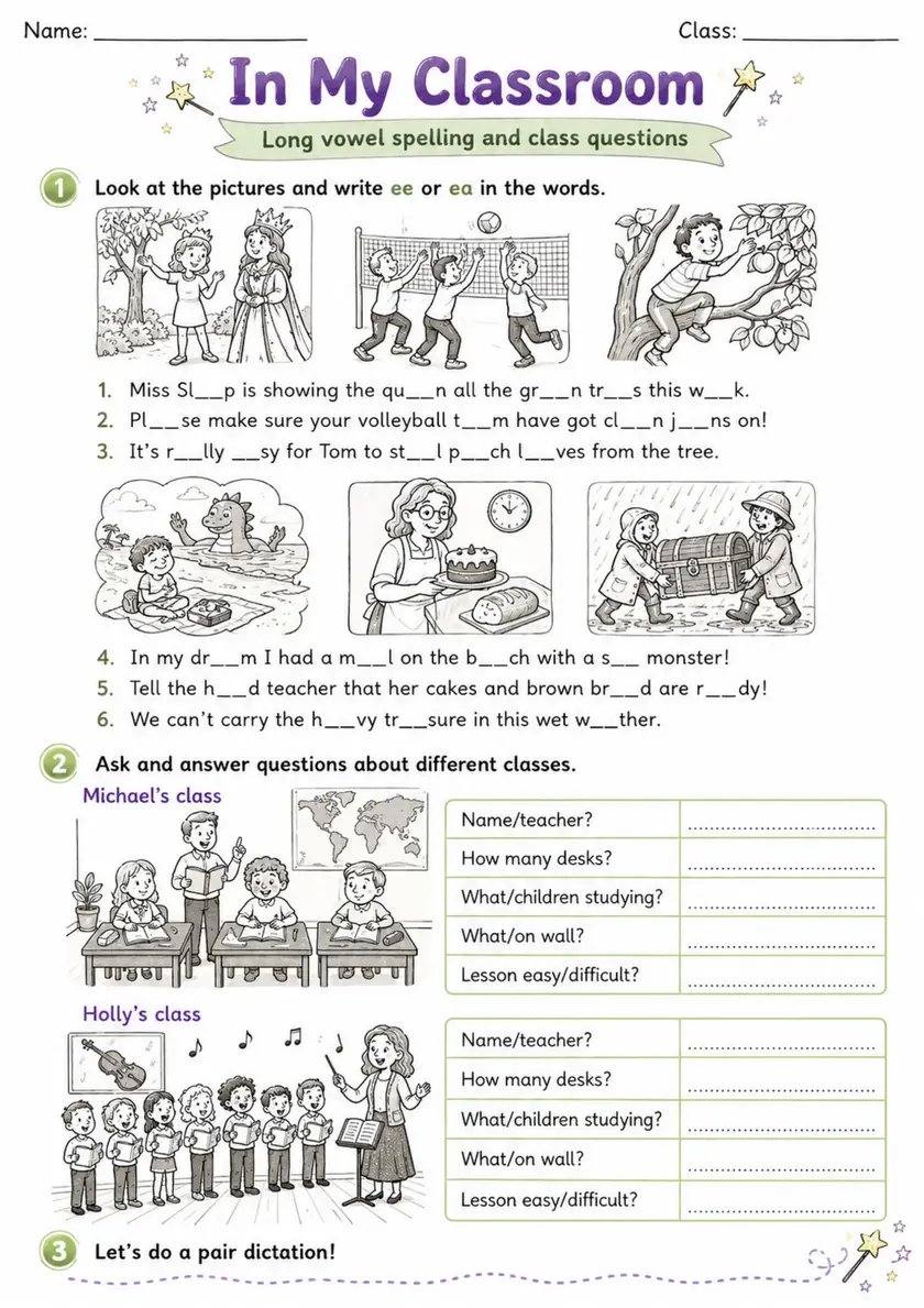Cambridge Flyers - In My Classroom - Practice 2 | Free Worksheet primary printable PDF preview
