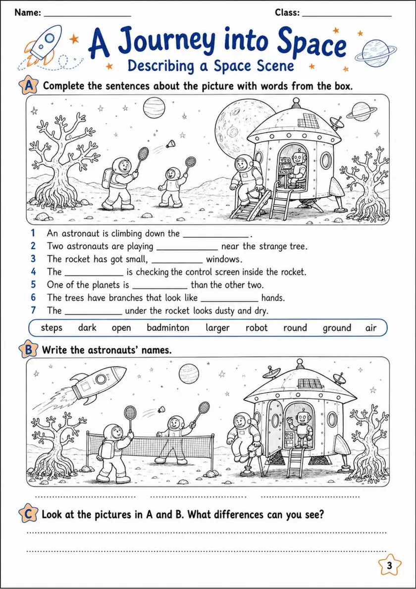 Cambridge Flyers - A Journey into Space | Free Worksheet primary printable PDF preview