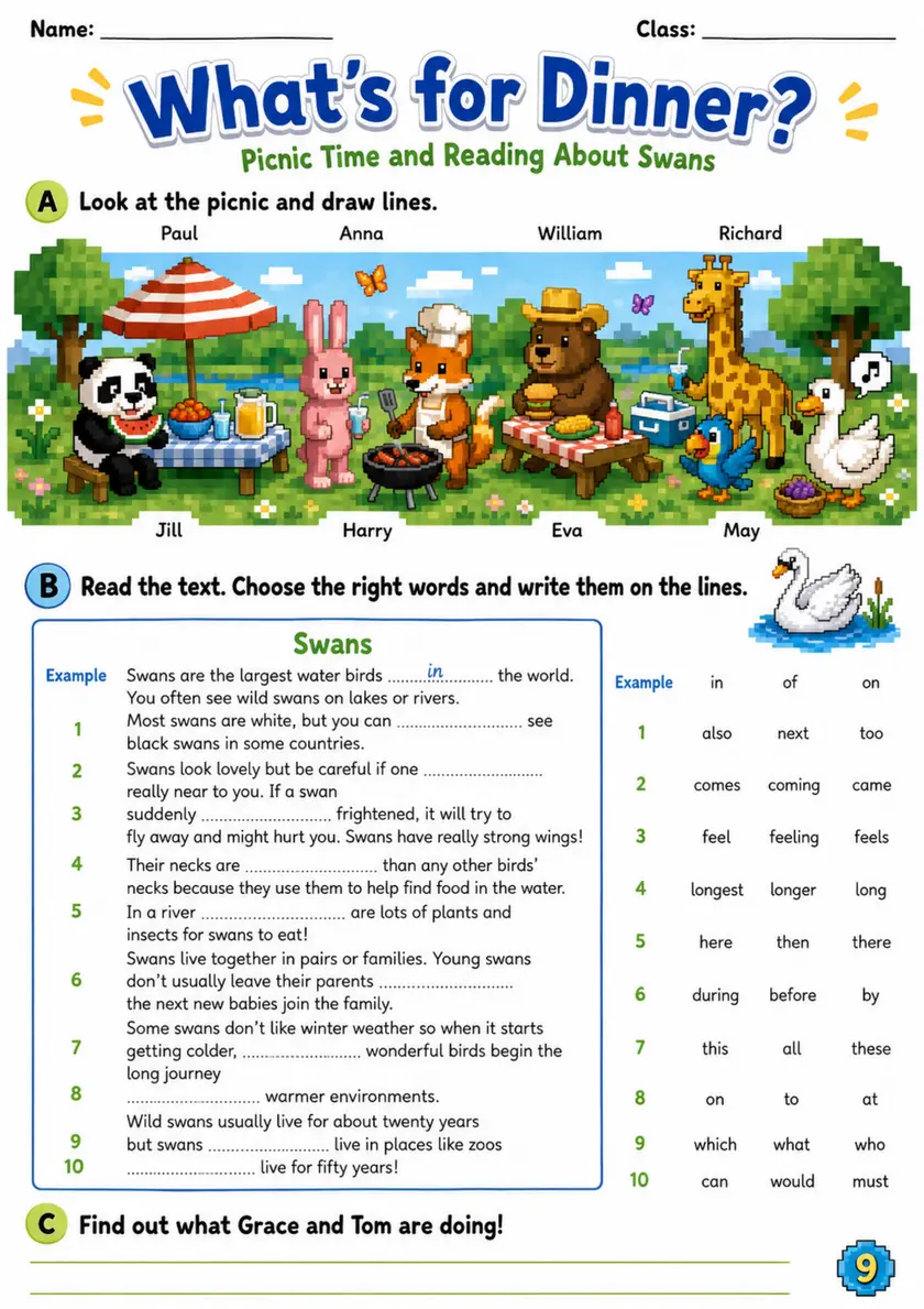 Cambridge Flyers - What's for Dinner? | Free Worksheet primary printable PDF preview