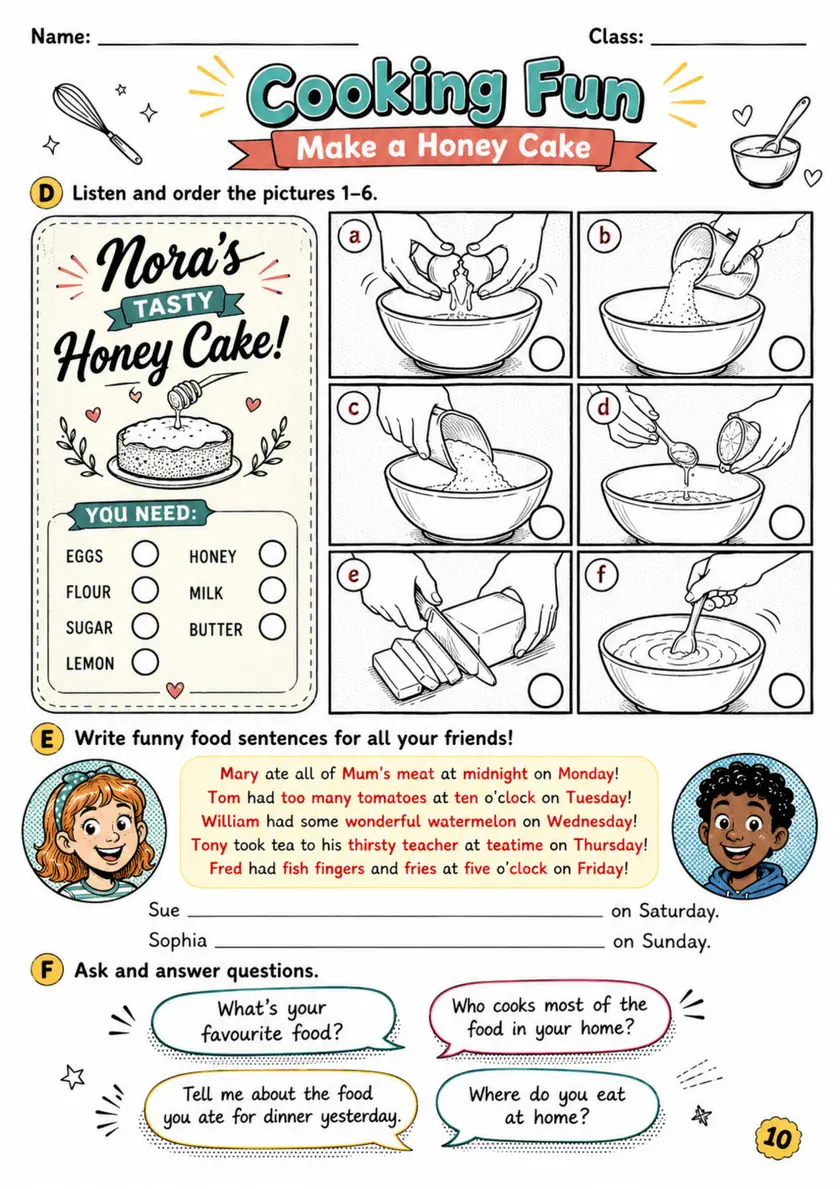 Cambridge Flyers - Cooking Fun | Free Worksheet primary printable PDF preview