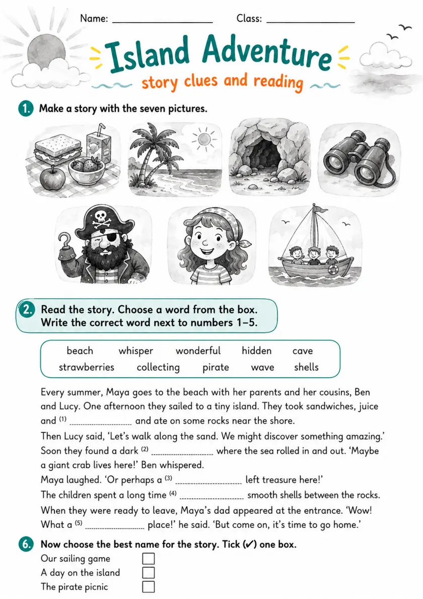 Cambridge Flyers - Island Adventure | Free Worksheet primary printable PDF preview