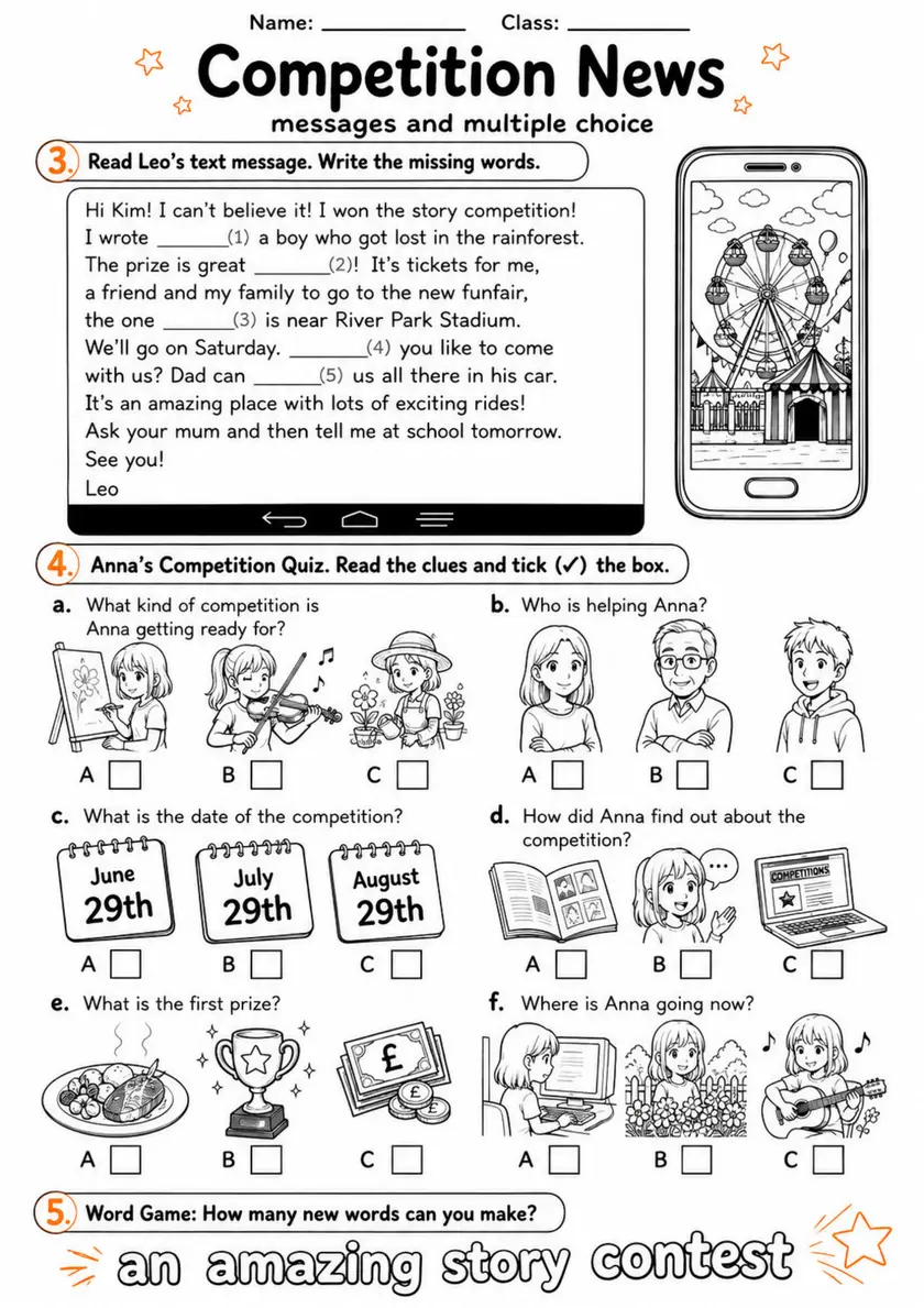 Cambridge Flyers - Competition News | Free Worksheet primary printable PDF preview
