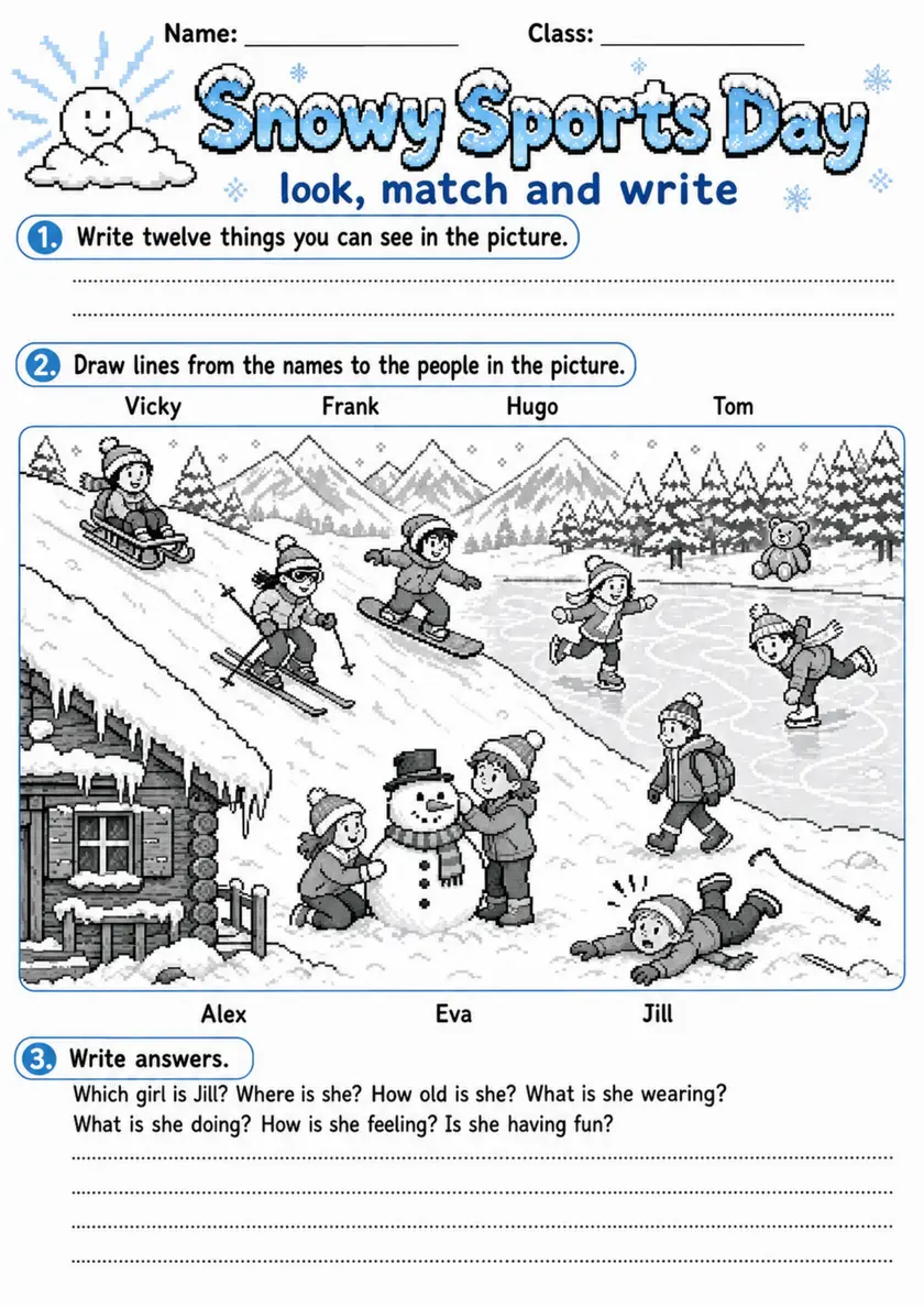 Cambridge Flyers - Snowy Sports Day | Free Worksheet primary printable PDF preview