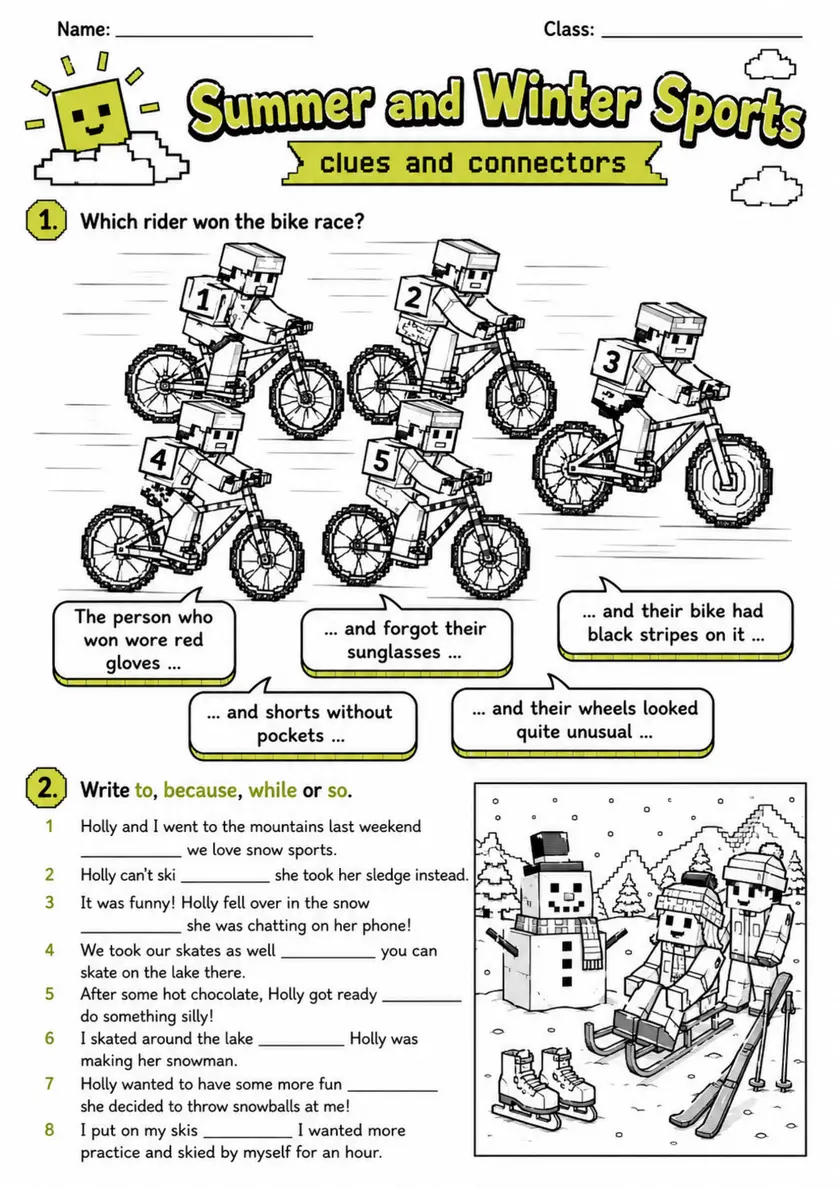 Cambridge Flyers - Summer and Winter Sports | Free Worksheet primary printable PDF preview