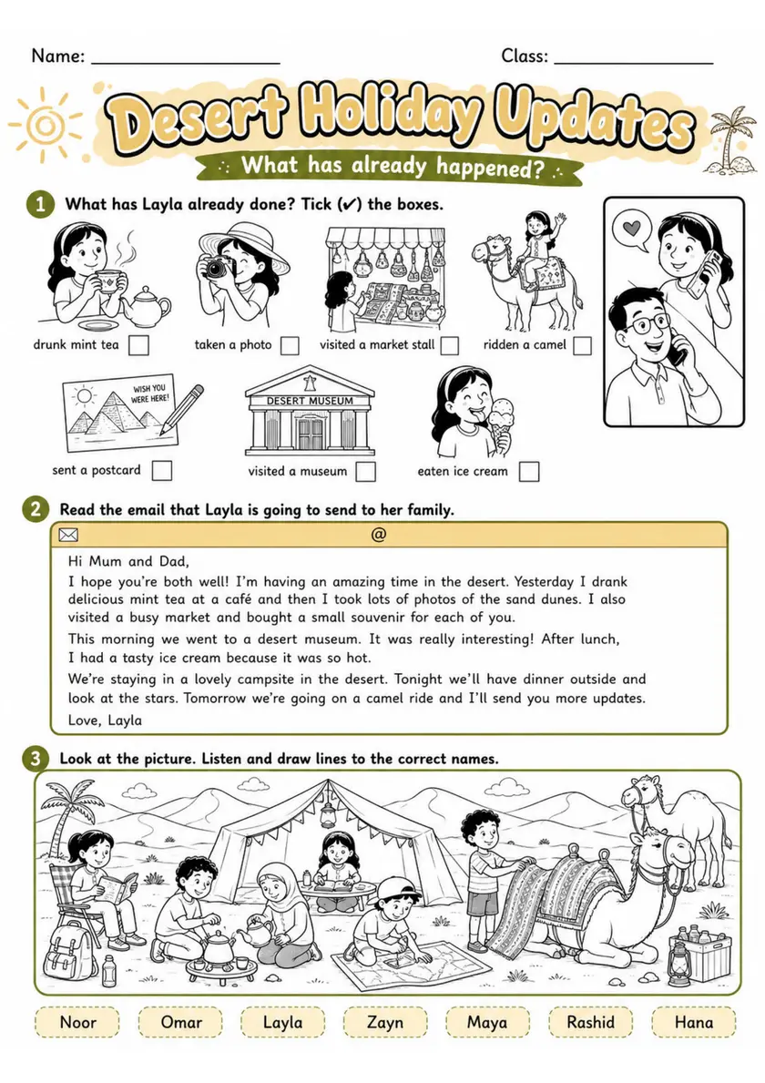 Cambridge Flyers - Desert Holiday Updates | Free Worksheet primary printable PDF preview