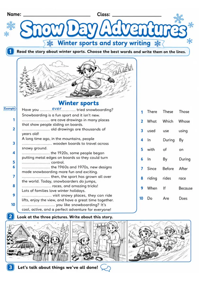 Cambridge Flyers - Snow Day Adventures | Free Worksheet primary printable PDF preview