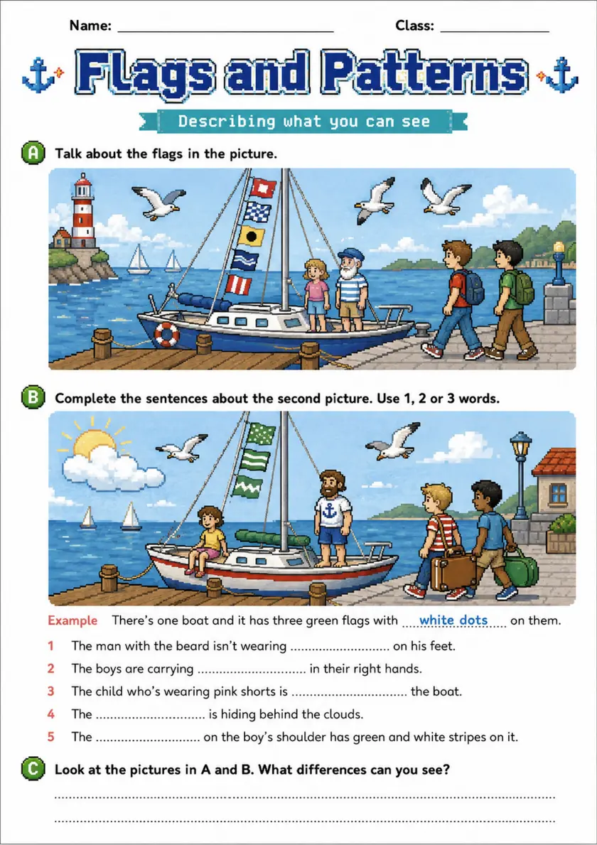 Cambridge Flyers - Flags and Patterns | Free Worksheet primary printable PDF preview