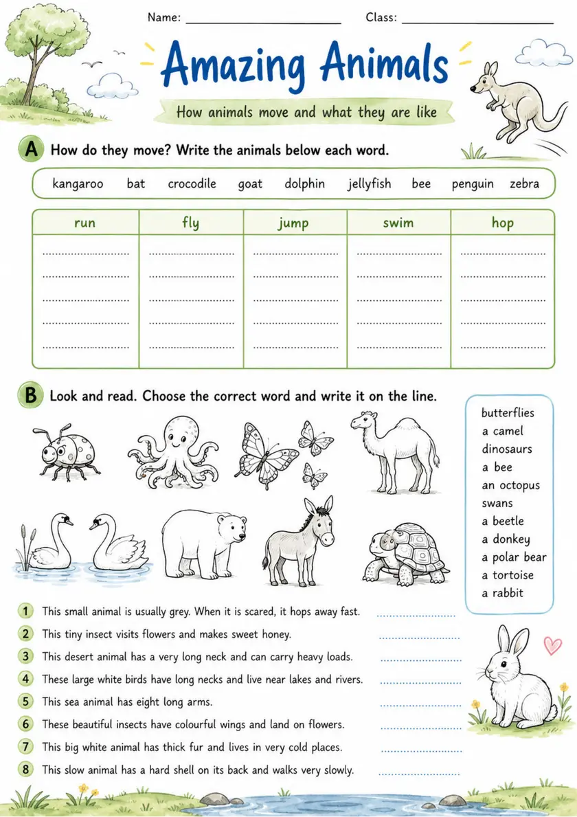 Cambridge Flyers - Amazing Animals | Free Worksheet primary printable PDF preview