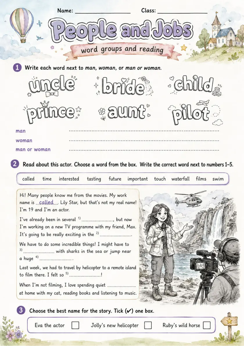 Cambridge Flyers - People and Jobs | Free Worksheet primary printable PDF preview