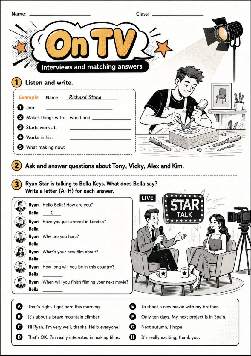 Cambridge Flyers - On TV | Free Worksheet primary printable PDF preview
