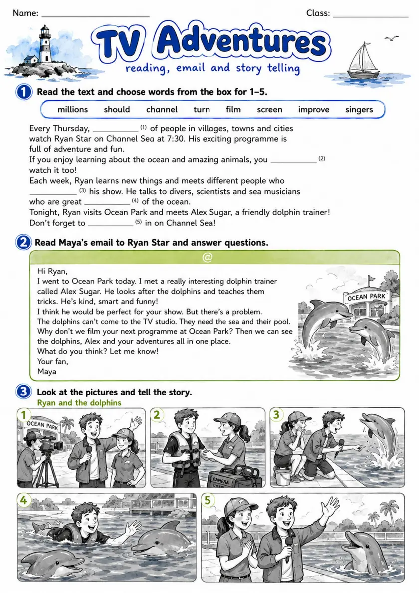 Cambridge Flyers - TV Adventures | Free Worksheet primary printable PDF preview