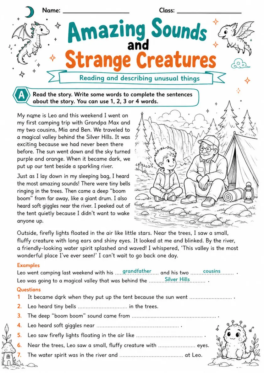 Cambridge Flyers - Amazing Sounds and Strange Creatures | Free Worksheet primary printable PDF preview