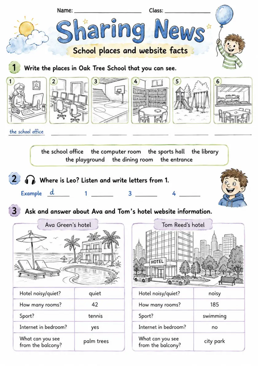Cambridge Flyers - Sharing News | Free Worksheet primary printable PDF preview