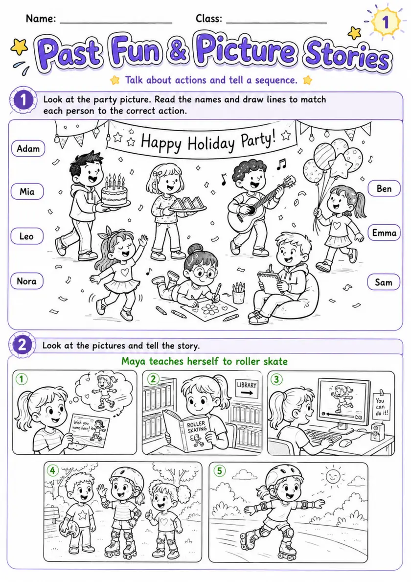 Cambridge Flyers - Past Fun & Picture Stories | Free Worksheet primary printable PDF preview