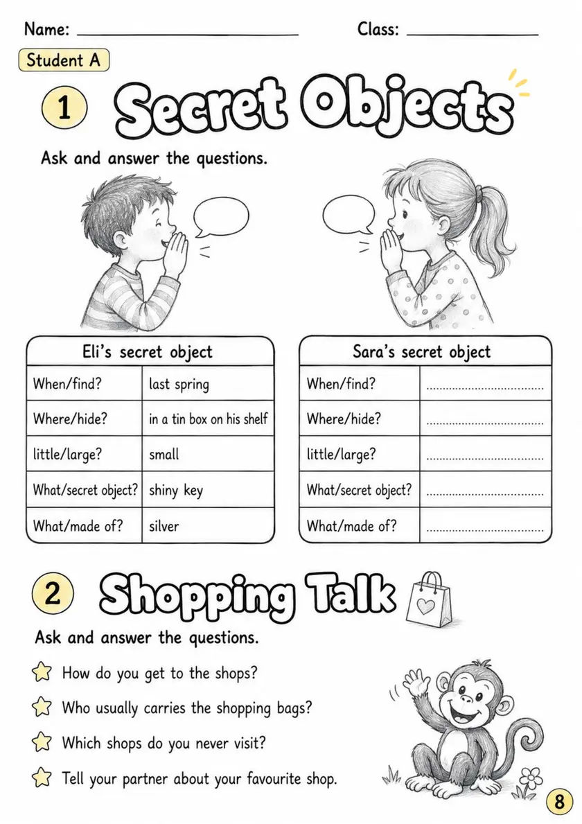 Cambridge Flyers - Secret Objects | Free Worksheet primary printable PDF preview