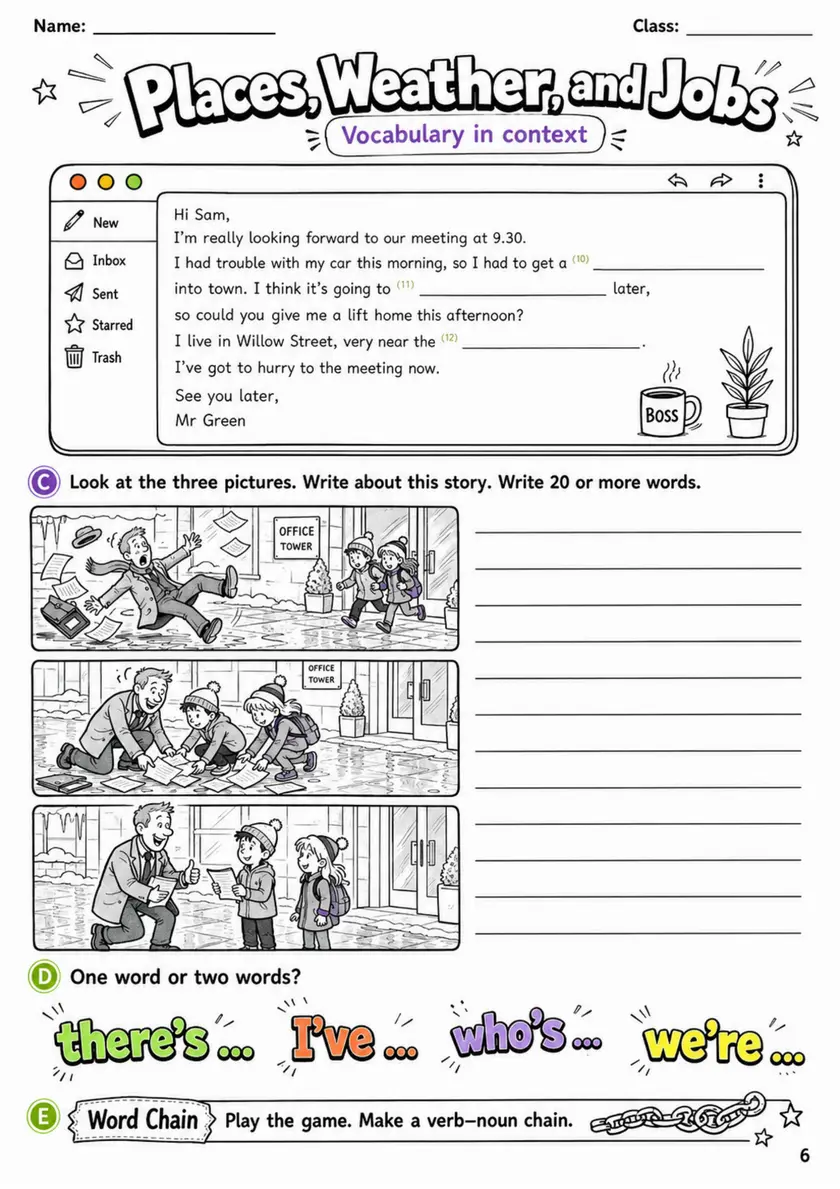 Cambridge Flyers - Places, Weather, and Jobs - Practice 2 | Free Worksheet primary printable PDF preview
