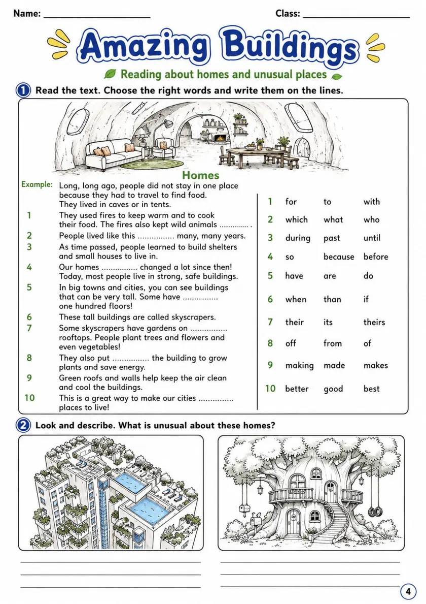 Cambridge Flyers - Amazing Buildings | Free Worksheet primary printable PDF preview