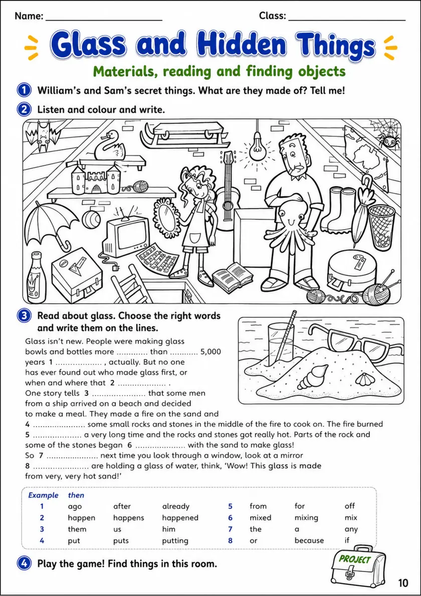 Cambridge Flyers - Glass and Hidden Things | Free Worksheet primary printable PDF preview