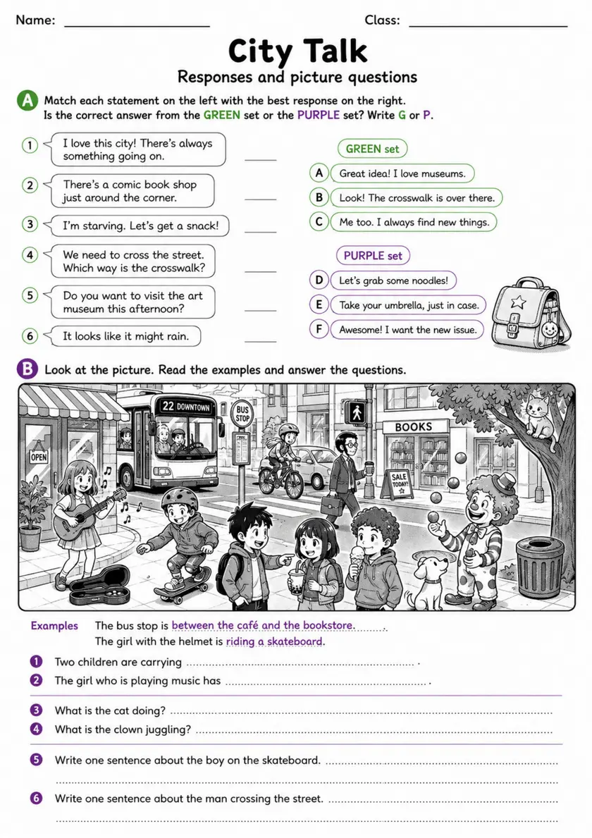 Cambridge MOVERS - City Talk | Free Worksheet primary printable PDF preview