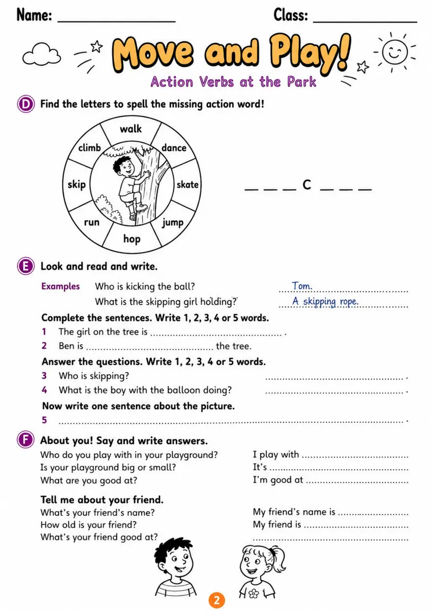 Cambridge MOVERS - Move and Play! - Practice 2 | Free Worksheet primary printable PDF preview
