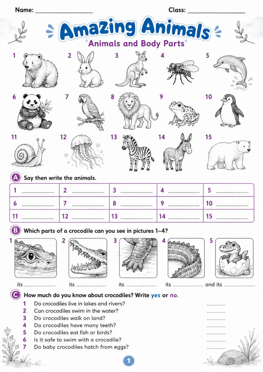 Cambridge MOVERS - Amazing Animals | Free Worksheet primary printable PDF preview