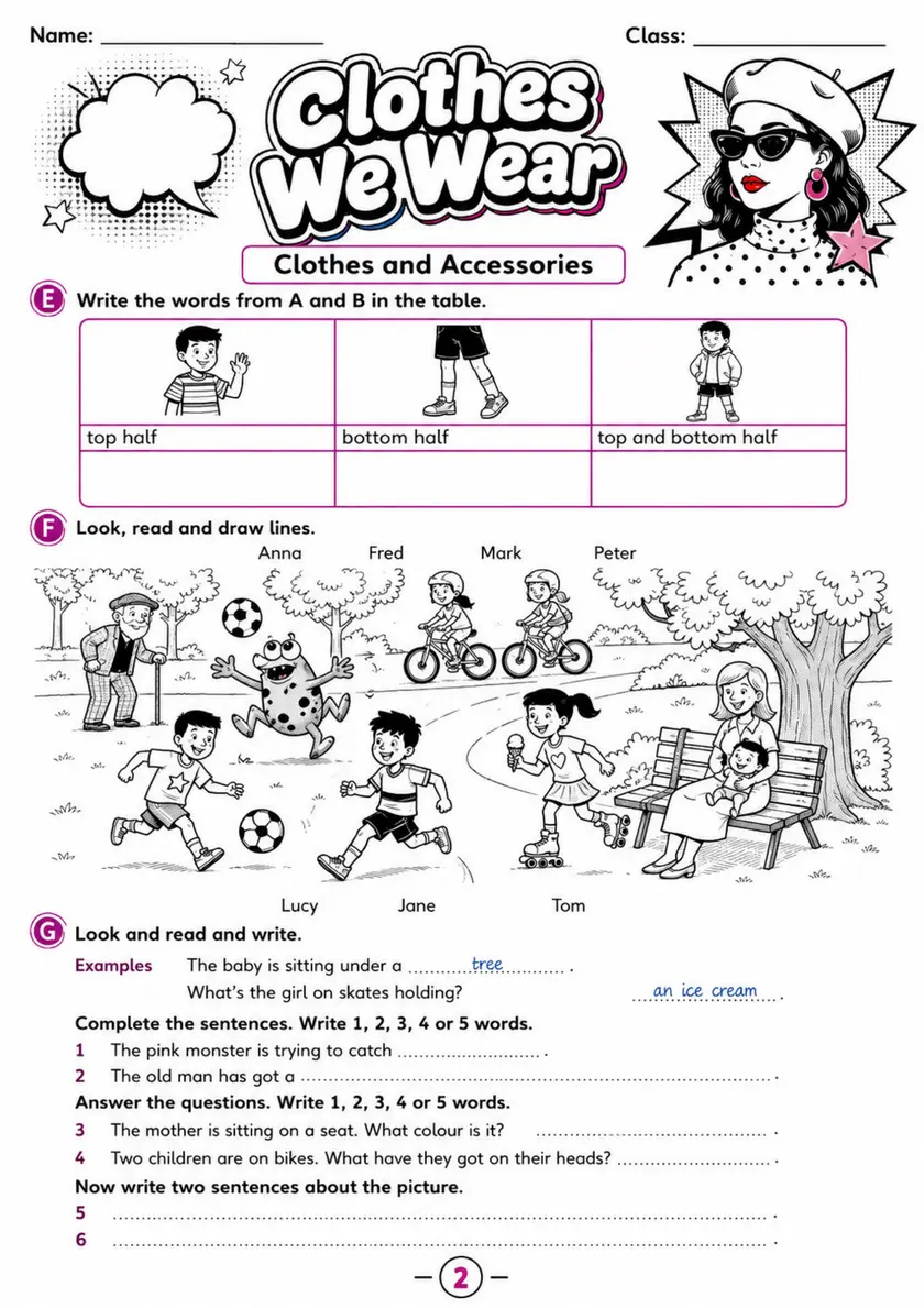 Cambridge MOVERS - Clothes We Wear - Practice 2 | Free Worksheet primary printable PDF preview